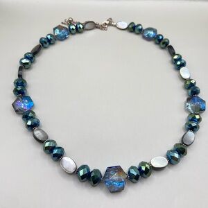 Donna Dressler Sterling Silver Iridescent Bead Black Mother of Pearl Necklace